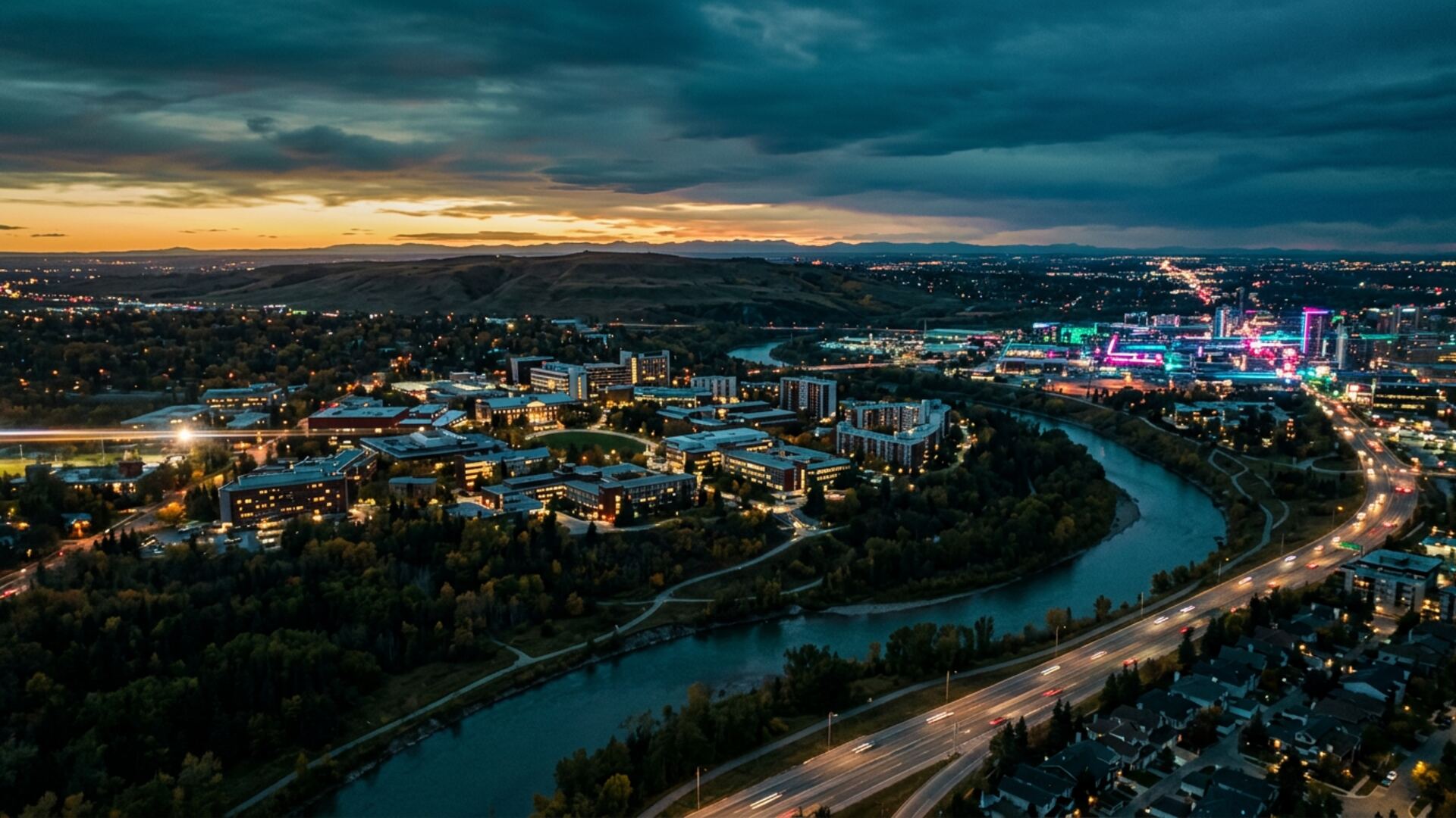 Calgary Northwest quadrant — cinematic aerial